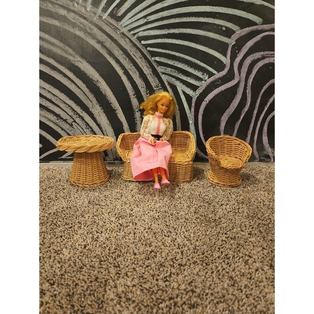 Vintage Wicker Doll Furniture For American Girl And Barbie Dolls 3 Piece Set